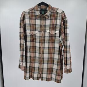 Lauren Ralph Lauren Womens Shirt Jacket L Plaid Flannel Zip Up Long Sleeve Brown